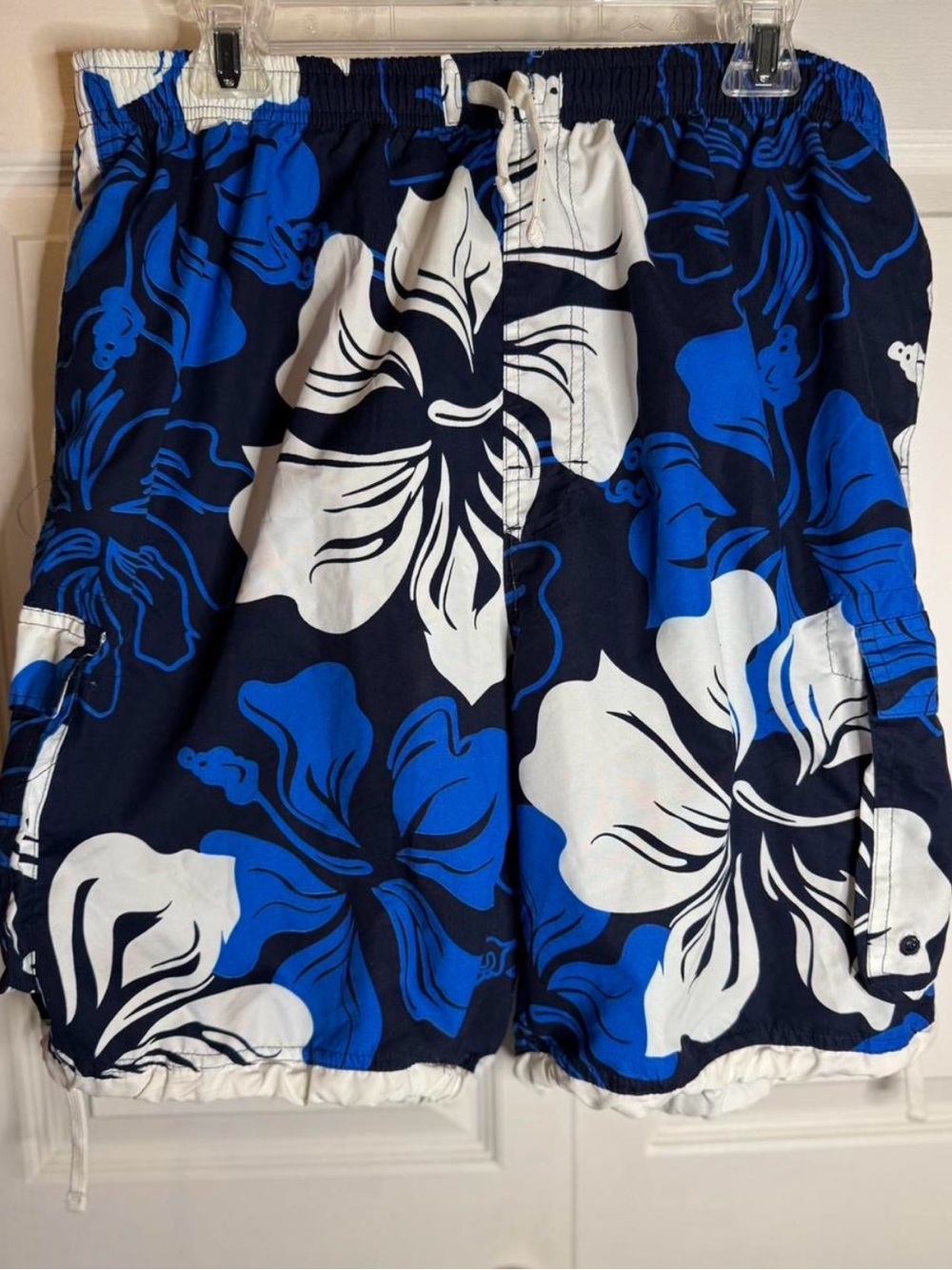 Men's Blue & White Floral Swim Trunks